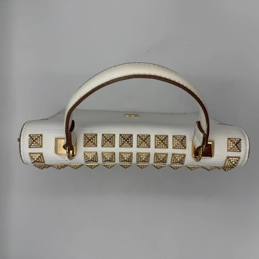 ALDO Luxury Collection White Rhinestone Studded Structured Top Handle Bag *READ*